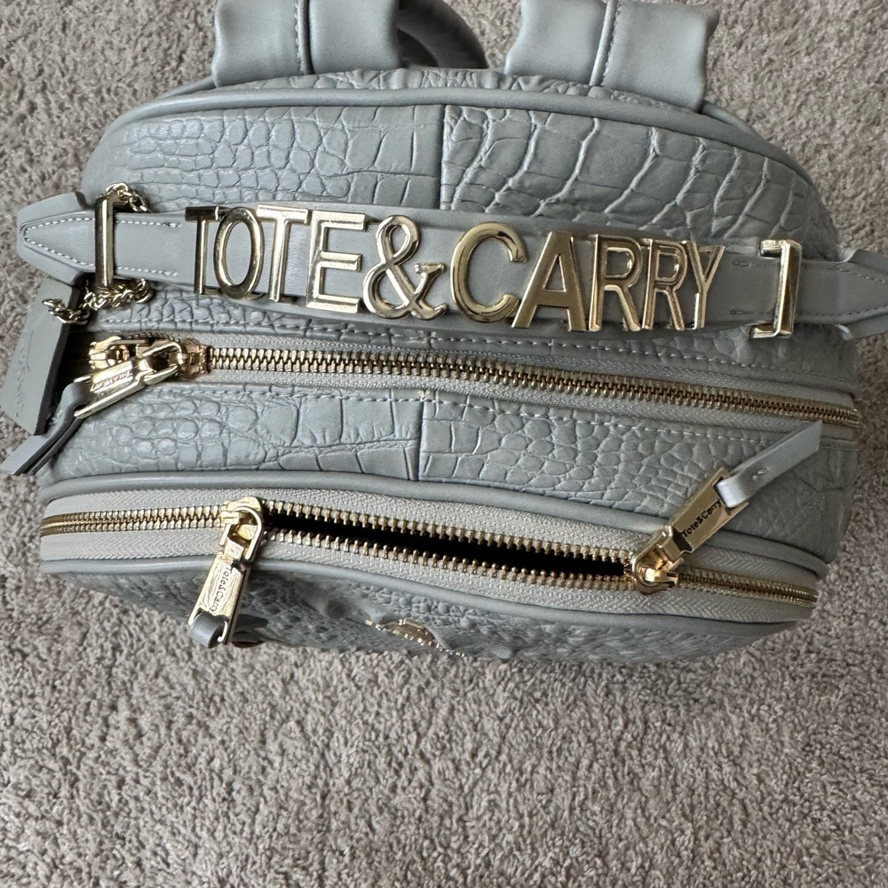 Gray Textured Backpack with Gold Hardware - Picture 2 of 8